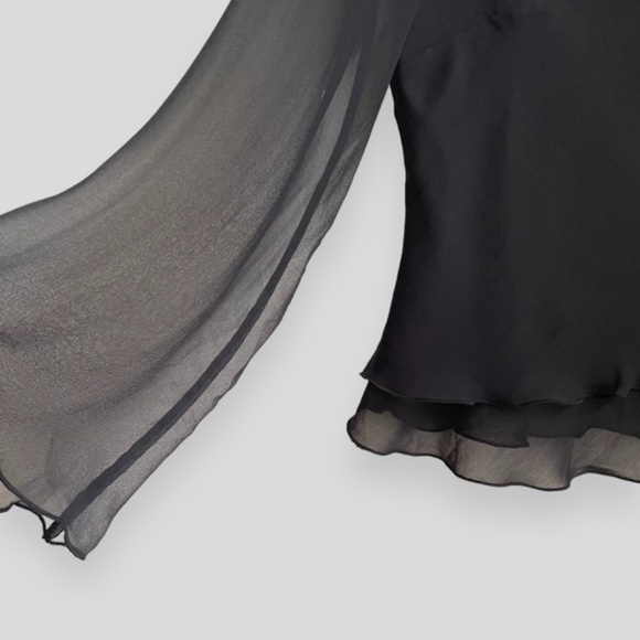 Vintage Whimsygoth Black Rosette Sheer Long Sleeve Top Size 12 - Picture 2 of 7